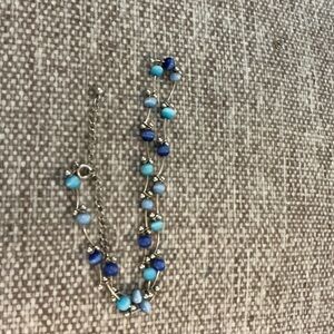 Women's Blue Necklace Bracelet with Silver Chain